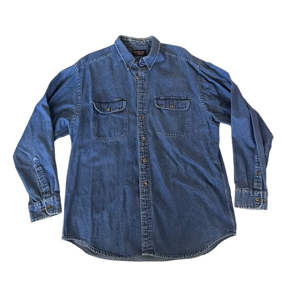 Roundtree & Yorke Denim Button Down Long Sleeve Shirt Size L - Picture 3 of 7